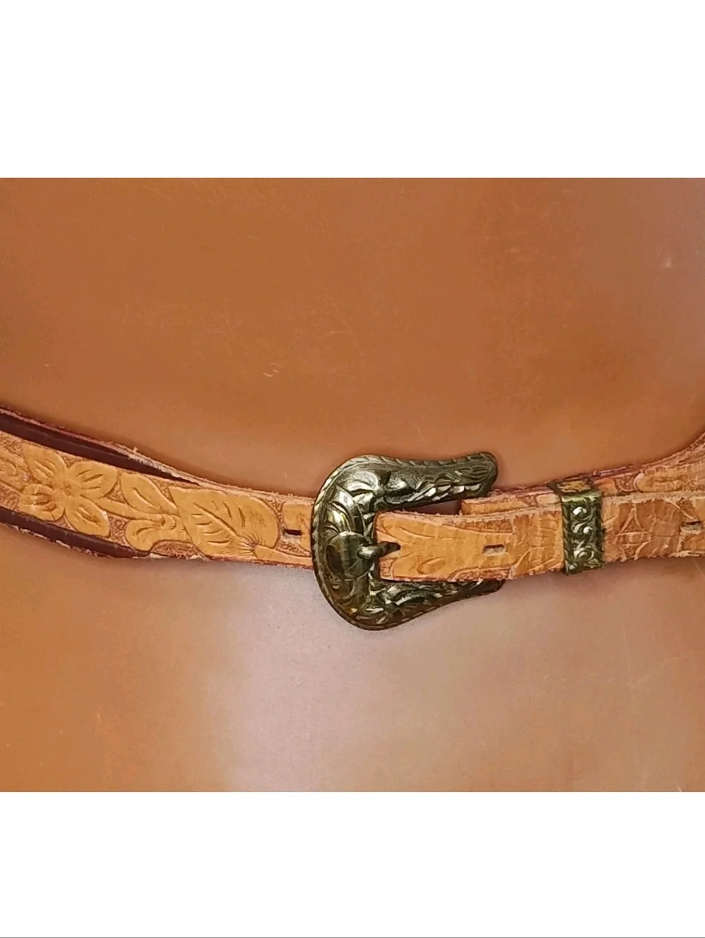 Rockmount 563 Saddle Western Floral Tooled Brown Leather Belt Girls Sz 26 23-27